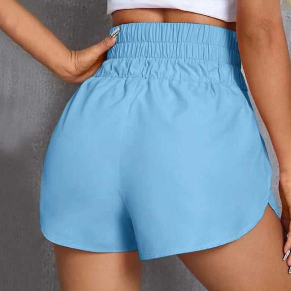 Vedolay Womens Solid Color High Elastic Waist Yoga Sports Shorts,Blue S