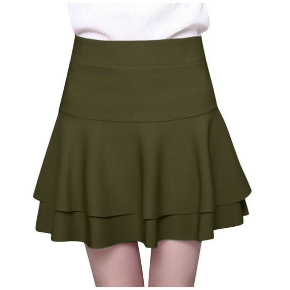 Vedolay Womens Summer High Waist Solid Color Pleats Casual Skirt,Army Green L