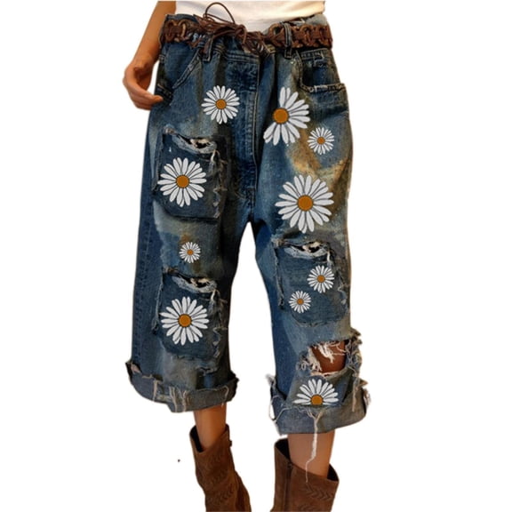 Vedolay Womens Summer Pants Fashion Casual Print Wide Leg Pants Trousers Dark Blue,L