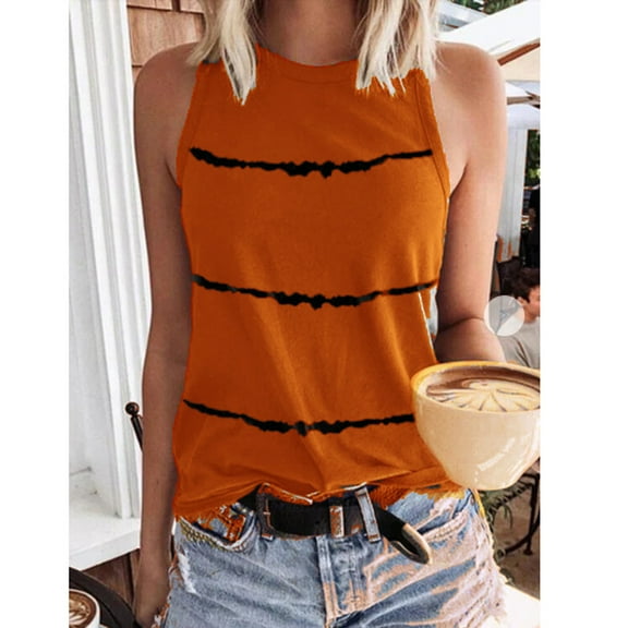 Vedolay Womens Summer Tank Tops Women's Sleeveless Tank Top Fitting Scoop Neck Ribbed Knit Basic Shirts,Orange 3XL