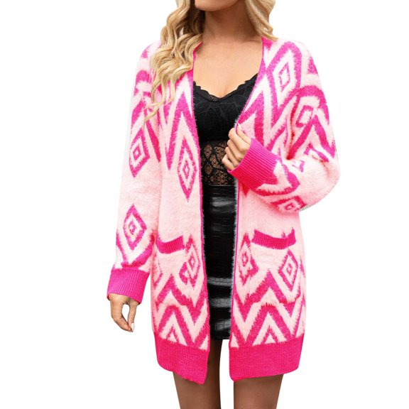 Vedolay Womens Sweater Fall Winter Long Sleeve Sweater Jacket Hot Pink,S