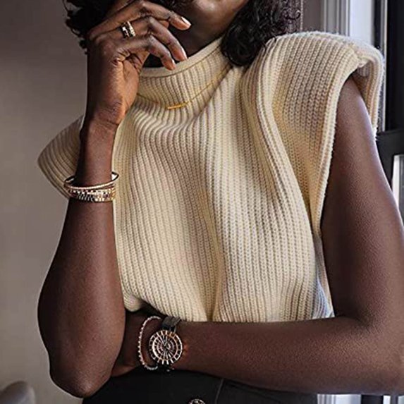 Vedolay Womens Sweater Vest Women's Turtleneck Oversized Sleeveless Ribbed Tunic Sweater Vest,Khaki XL