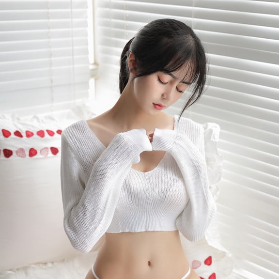 Vedolay Womens Sweater Womens Fall Knitted V-Neck Collared Pullover Long Sleeve Winter Sweater,White One Size