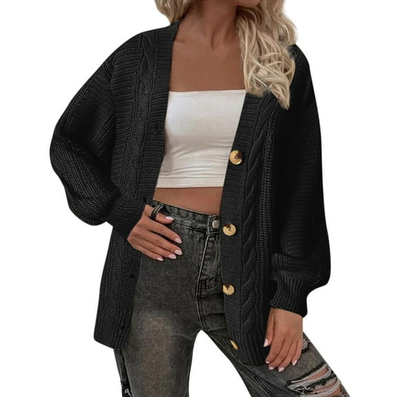 Vedolay Womens Sweaters Autumn Long Sleeve Loose Sweaters Cardigan Coat 2023 Black,M