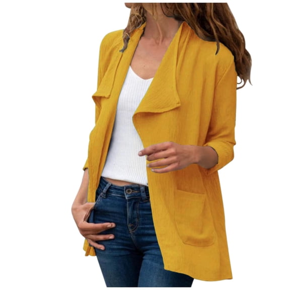 Vedolay Womens Sweaters Full Zip Lightweight Cardigan Sweater Yellow,3XL