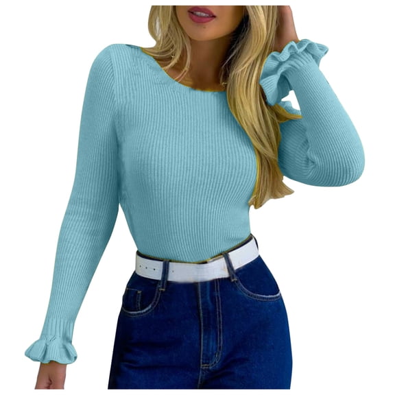 Vedolay Womens Sweaters Women's Sweaters 2023 Fall Winter Long Sleeve Casual Pullover Loose Tops,Blue XL