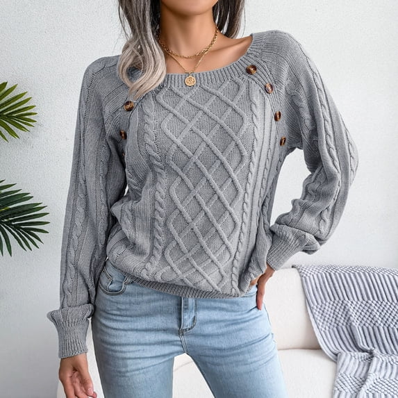 Vedolay Womens Sweaters Womens 2023 Fashion V Neck Collared Sweaters Casual Loose Lantern Long Sleeve Tops,Gray S