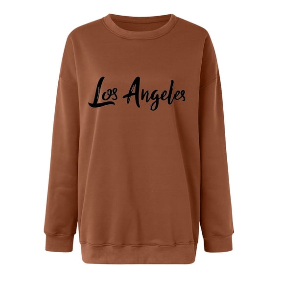 Vedolay Womens Sweatshirt Women's Casual Sweatshirt Crewneck Long Sleeve Solid Color Fall Soft Tops,Coffee S