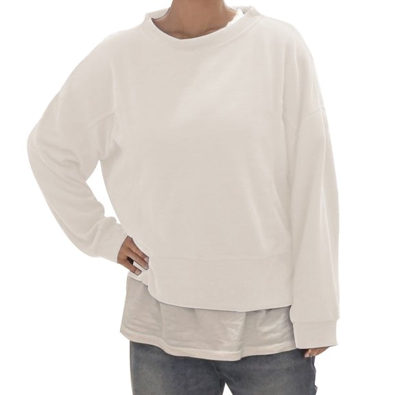 Vedolay Womens Sweatshirts 2023 Casual Long Sleeve Round Neck Pullover Sweatshirt White,2XL