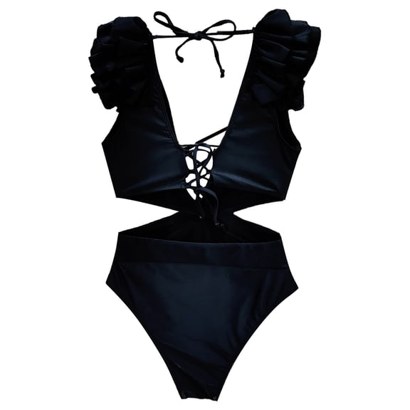 Vedolay Womens Swimsuit Women's Tummy Control Swimwear Halter One Piece Retro Swimsuit Ruched Vintage Bathing Suit,Black M