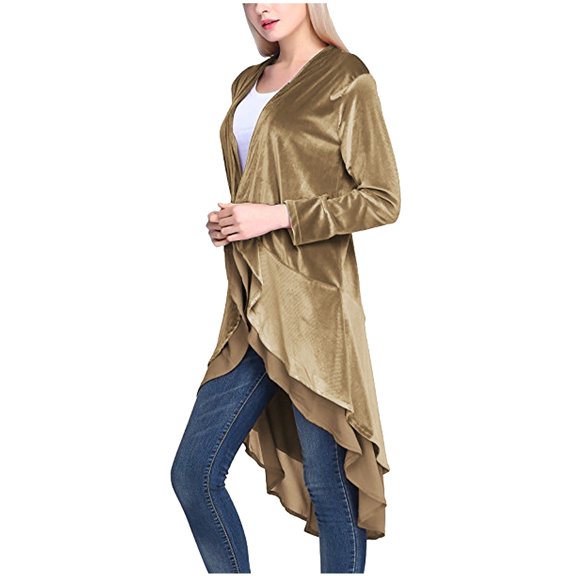 Vedolay Womens Tops 2023 Fall Open Front Ribbed Cardigan Blazer Jackets with Pockets Khaki,M