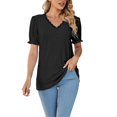 thumbnail image 1 of Vedolay Womens Tops Casual Womens Tops V Neck Puff Sleeve Summer Fashion Casual Loose Fit T Shirts,Black XXL, 1 of 5