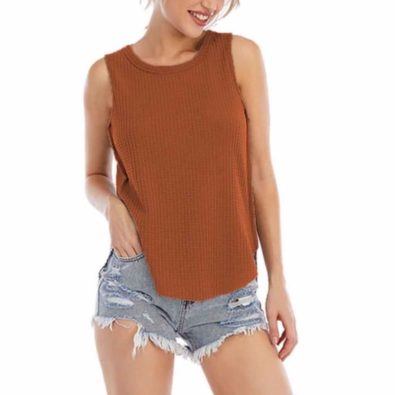 Vedolay Womens Tops Dressy Casual Women's Summer Sleeveless Chiffon Tank Tops Blouses Flowy Double Layers Tunic Tank Shirts,Orange S