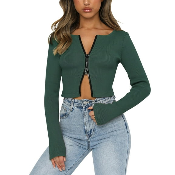 Vedolay Womens Tops Long Sleeve 2023 Long Sleeve Sweatshirts Zip Casual Green,L