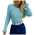 thumbnail image 1 of Vedolay Womens Tops Women Knitted Sweater Crew Neck Solid Basic Long Sleeve Loose Fit Pullover Top,Blue L, 1 of 5