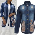 thumbnail image 1 of Vedolay Womens Tops Womens Casual Long Sleeve Coat with Fringe Rhinestones Jean Jacket,Dark Blue S, 1 of 5