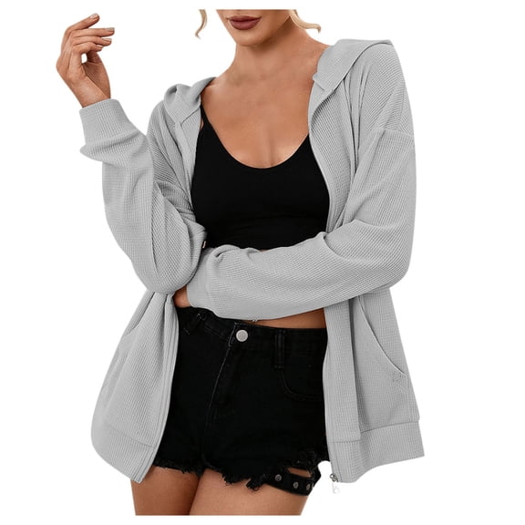 Vedolay Womens Tops Zip Front Baseball Bomber Jacket Long Sleeve Outerwear Grey,XL