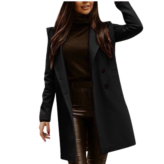 Vedolay Womens Trench Coat Long Sleeve Button Down Coat Knit Cardigan Coat 2023 Black,XL