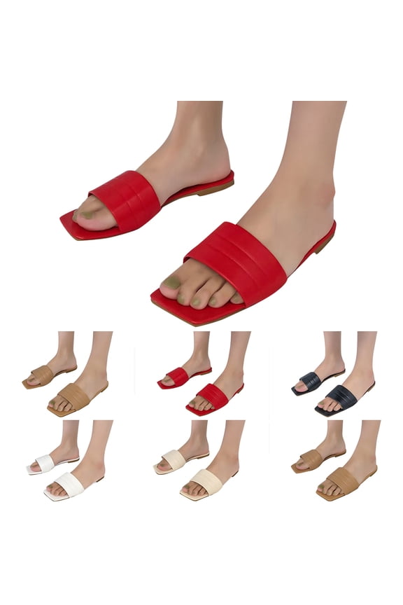 Womens Wedge Sandals Women's Comfort Slides Lightweight Flat Sandals Cute Slip On Casual Walking Sandals,Black 8.5