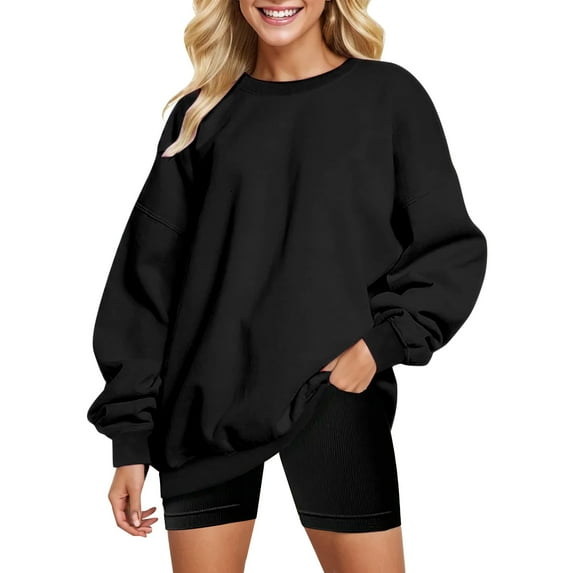 Vedolay Womens Zipper Hoodie Coat 2023 Plus Oversized V-Neck Long Sleeve Pocket Sweatshirts Black,M