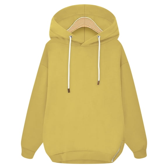 Vedolay Womens Zipper Hoodie Coat Fashion 2023 Loose Long-Sleeved Sweater Blouse Jackets for Women Yellow,M
