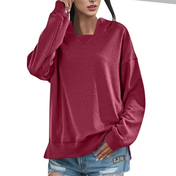Vedolay Womens Zipper Hoodie Coat Fashion Round Neck Long Sleeve Sweatshirt Top Pullover Tunic Shirt Clothes for Women Red,L