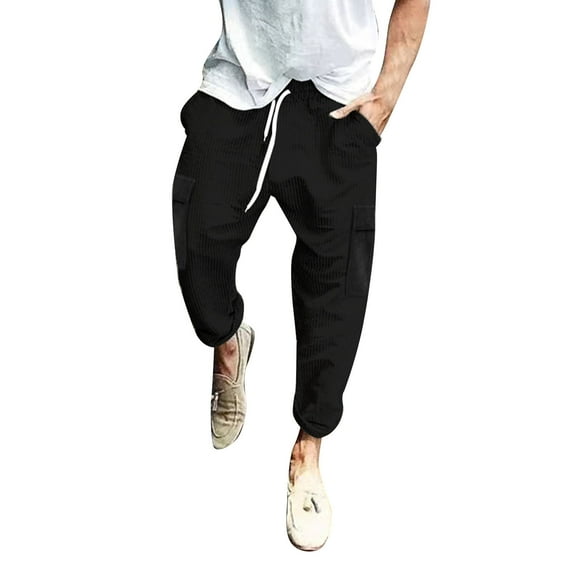 Vedolay Work Pants for Men Summer Casual Loose Fit Straight Legs Stretchy Pants Black,M