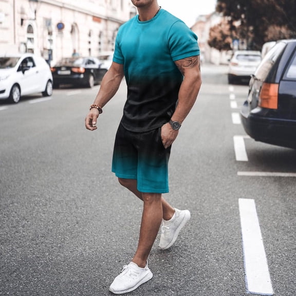 Vedolay Workout Short Set Men's 2 Piece Outfits Letter Graphic Short Sleeve Crewneck Tee Track Shorts Set,Black 3XL