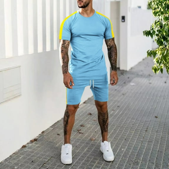 Vedolay Workout Short Set Men's Summer 2 Piece Outfits Casual Short Sleeve Muscle Shirts and Fit Sport Shorts Set,Black M