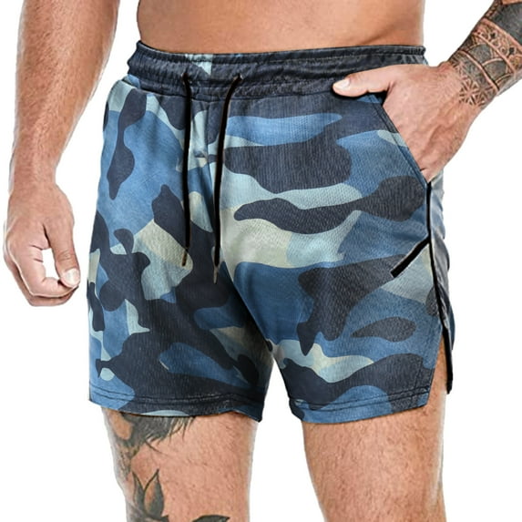 Vedolay Workout Shorts Mens Shorts Cargo,Mens Casual Elastic Waist Cargo Shorts Relaxed Fit Outdoor Multi Pocket Work Shorts,Blue XL