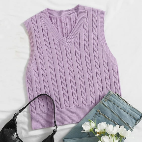 Vedolay Workout Tank Tops for Women Sweater Vest Crew Neck Sleeveless Casual Knit Sweater Tanks,Purple S