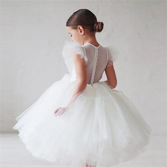 Vedolay Young Girl Dresses Flower Girls Maxi Dress Bridesmaid Wedding Pageant Party Princess Communion Floral Boho Vintage Lace Dance Gown,White 6-7 Years