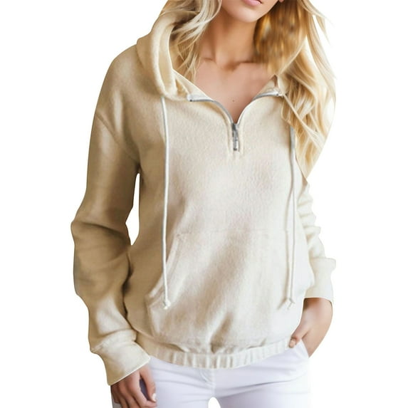 Vedolay Zip Hoodies for Women's Oversized Hooded Sweatshirts Casual Long Sleeve Pullover Loose Lightweight Fall Clothes,Beige XL