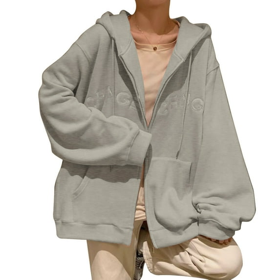 Vedolay Zip Hoodies for Womens Sweatshirts Long Sleeve Crew Neck Pullover Casual 2023 Fall Clothes,Gray M