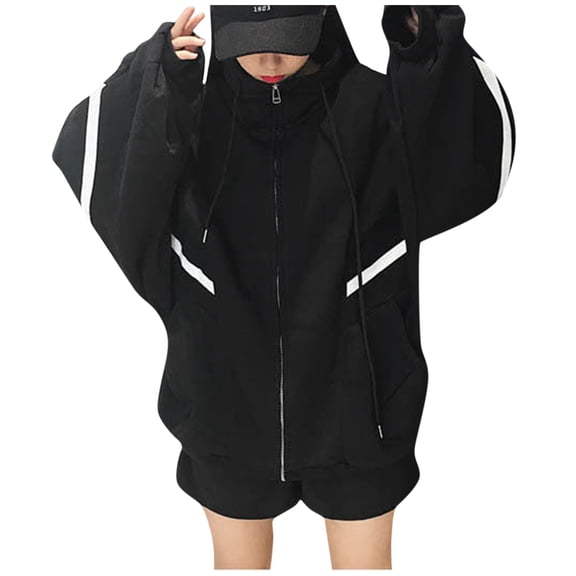 Vedolay Zipper Hoodies for Womens Oversized Sweatshirts Pullover Hoodies Sweaters Long Sleeve with Pockets,Black XXL