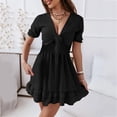 thumbnail image 1 of Vedolay for Womens Summer Floral White Sundress V Neck Tie Front Spaghetti Strap Dresses with Pockets,Black XL, 1 of 5