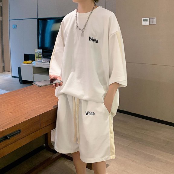 Vedolay men's summer shorts sets Men's 2 Piece Outfits Letter Graphic Short Sleeve Crewneck Tee Track Shorts Set,Mint Green L