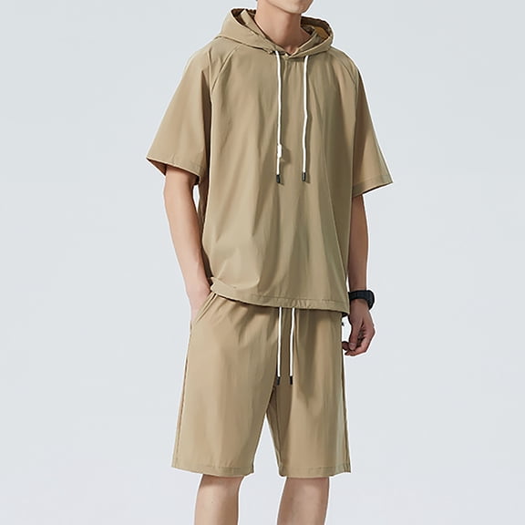 Vedolay men's summer shorts sets Men's Hawaiian Sets Short Sleeve Beach Flower Shirts and Shorts Outfits,Khaki L