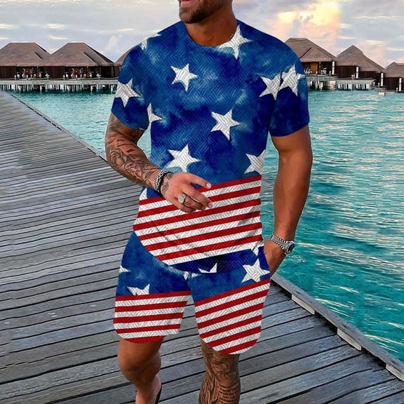 Vedolay shorts sets men two piece outfits Men's 2 Piece Sets Beach Clothes Summer Tracksuits Short Sleeve Zip Suit for Casual Party,Blue XL