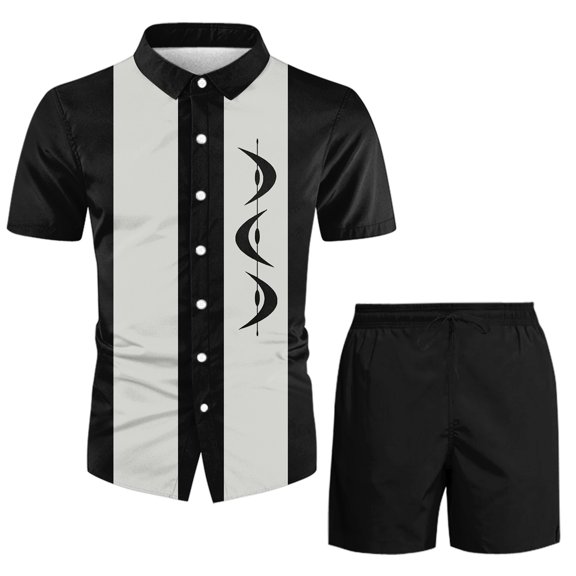 Vedolay shorts sets men two piece outfits Men's Print Color Short Sleeve Zip Shirt Shorts Set Summer Casual Streetwear Suits,Red XXL