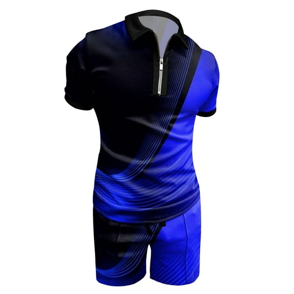Vedolay shorts sets men two piece outfits Mens Short Sets Summer 2 Piece Outfits Polo Shirt with Shorts Fashion Tracksuits Casual Shirt Set,Blue L