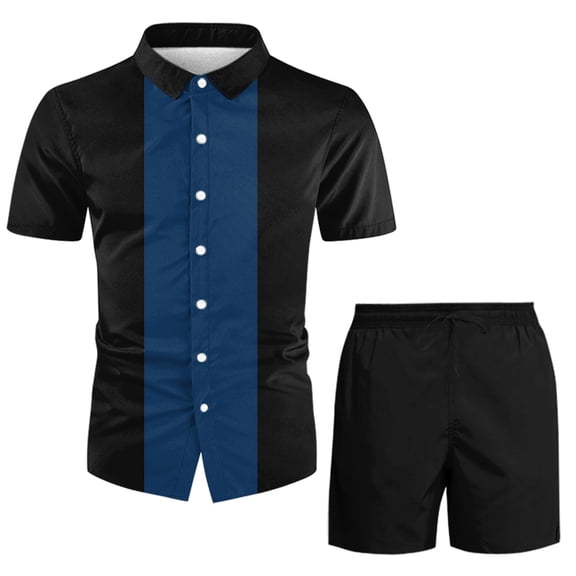 Vedolay summer sets men 2 piece Men's Mesh Shirts and Shorts Set Summer Outfits 2 Piece Ptinted Sleeveless Set,Navy L