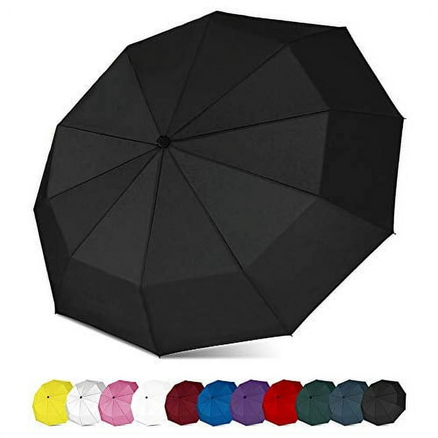 Vedouci Folding Umbrella 10 Ribs Compact Travel Umbrella with Teflon Coating, Automatic Umbrellas Anti UV Coating Folding Umbrellas,Black