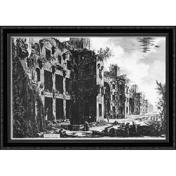Vedute di Roma 40x28 Large Black Ornate Wood Framed Canvas Art by Giovanni Battista Piranesi