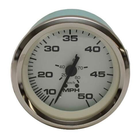 VeeThree Boat Speedometer Gauge 67702F | 3 1/4 Inch Silver White