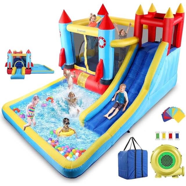 Tech Slide Designs Veeboto 6 in 1 Water Slide, Splash Pools, Climbing Wall, Bounce House ...