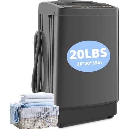 Veeboto 20lbs Fully Automatic Washing Machine, Washer Machine with 10 Wash Programs/8 Water Levels, Portable Washing Machine with LED Display & 1 Adjustable feet, Gray