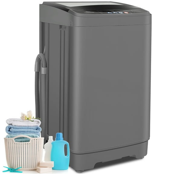 Veeboto 17.8 lbs Portable Washing Machine, Full Automatic Washer with Drain Pump, 10 Programs & 8 Water Levels with Transparent Cover, Gray