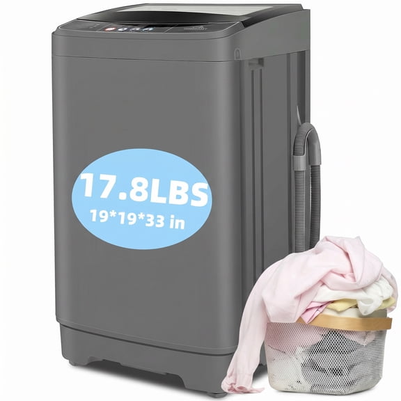 Veeboto 17.8LBS Washing Machine, Top Load Portable Washer Machine with Drain Pump, 10 Wash Programs/8 Water Levels/Glass Cover, Fully Automatic Washer for Home, Dorm, Apartment