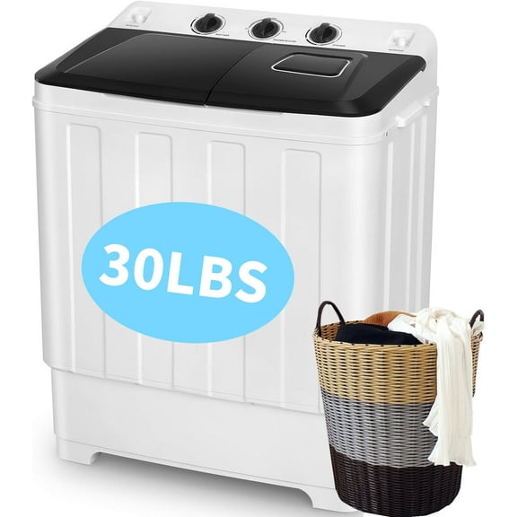 Veeboto 30lbs Portable Washing Machine, Twin Tub 19Lbs Washer 11Lbs Spinner Capacity, Built-in Gravity Drain, Wash Machine for Camping, Apartments, Dorms, College Rooms and More